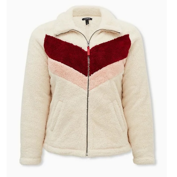 Red Chevron Stripe Faux Fur Zip Jacket - Picture 8 of 8